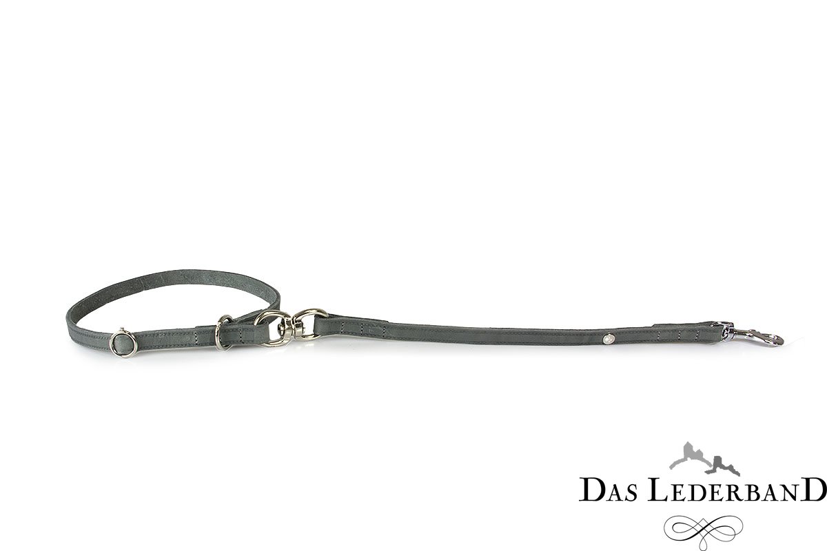 Das Lederband korte riem met halsband Graz, Zilver 